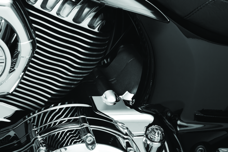 Kuryakyn chrome transmission cover for Indian motorcycles, part #5696, with detailed design and polished finish.