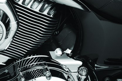 Kuryakyn chrome transmission cover for Indian motorcycles, part #5696, with detailed design and polished finish.