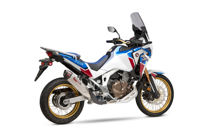 YOSHIMURA RS-12 slip-on exhaust for off-road vehicles, showing the sleek metal muffler and branding details.