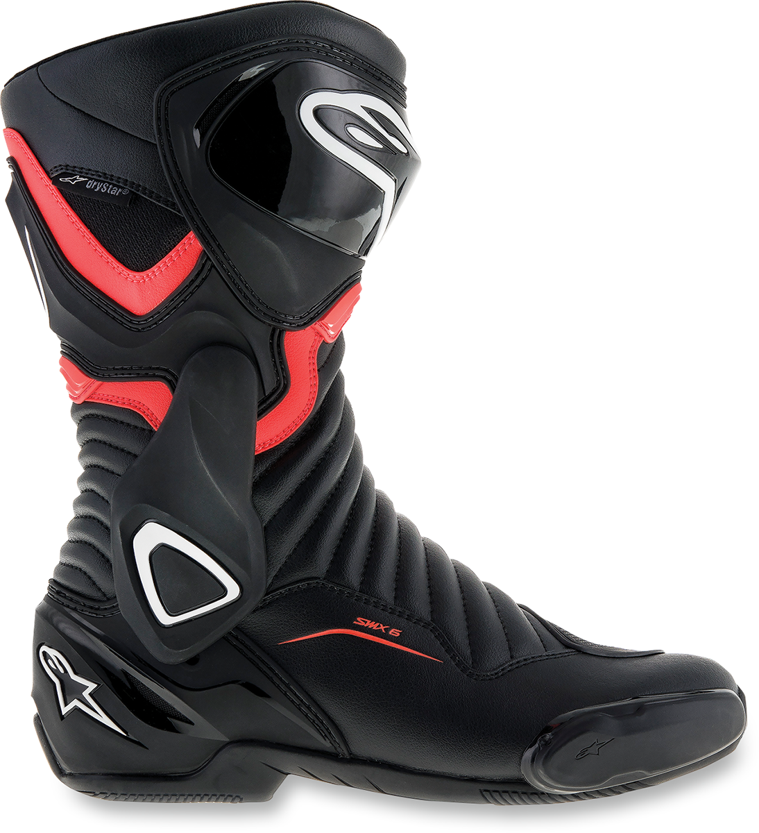 Alpinestars SMX-6 v2 Drystar® motorcycle boots in black and red, size US 7.5 / EU 41, showing the boot's side view.