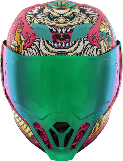 Pink ICON Airflite™ Helmet with Snack Attack design, large size, MIPS® safety system, shown from side angle.