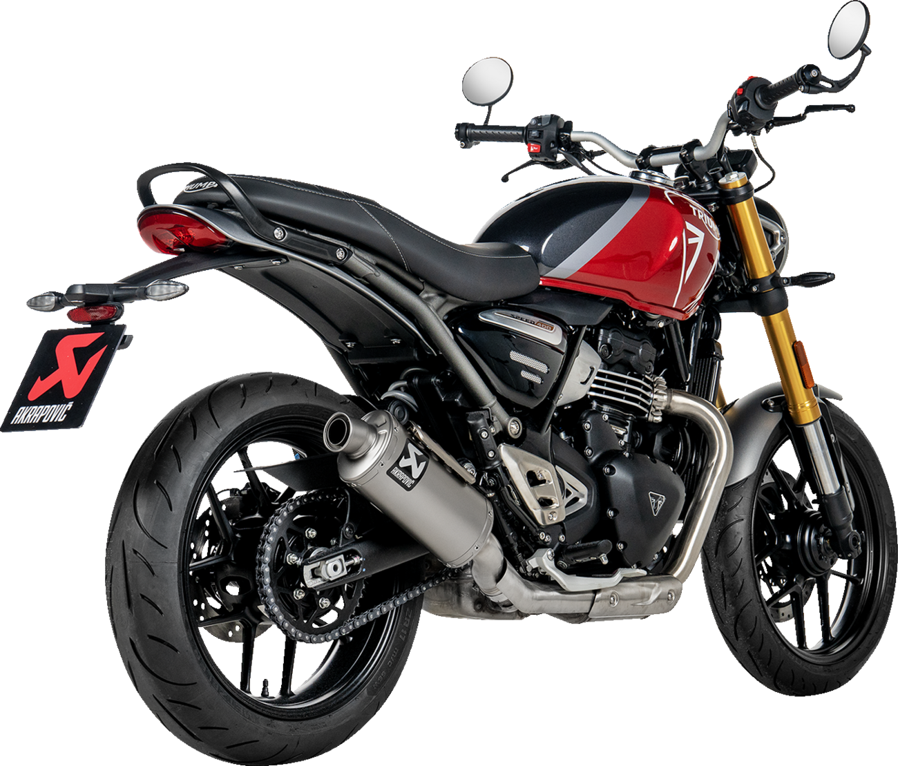 AKRAPOVIC Slip-On Line Muffler for Speed and Scrambler 400 motorcycle, alloy exhaust with sleek finish, part number S-T4SO1-HDT