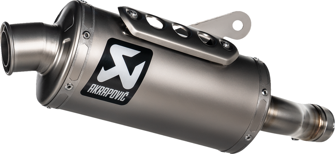 AKRAPOVIC Slip-On Line muffler for Speed and Scrambler 400 motorcycle, stainless steel exhaust with polished finish.