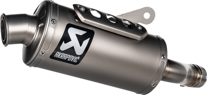 AKRAPOVIC Slip-On Line muffler for Speed and Scrambler 400 motorcycle, stainless steel exhaust with polished finish.