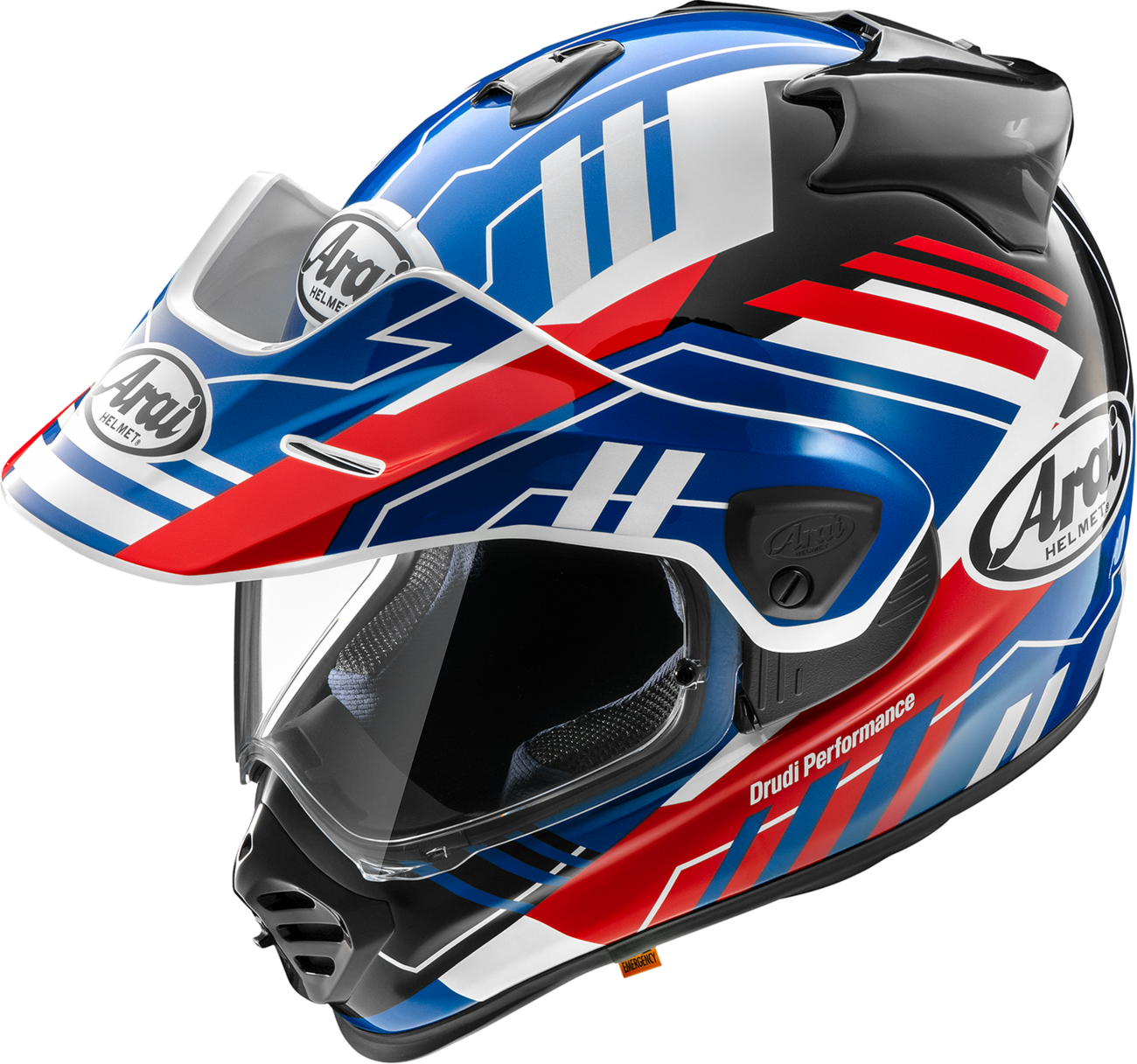 Blue ARAI XD-5 Trail Helmet with VAS-A shield system and peak, small size, featuring secure strap and ventilation.