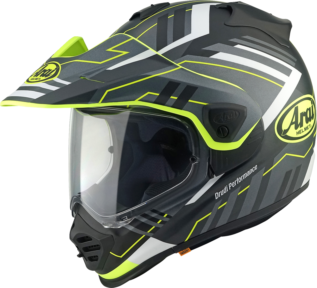 Yellow Frost ARAI HELMETS XD-5 Trail Helmet, small size, with ventilation and adjustable straps visible in the image.
