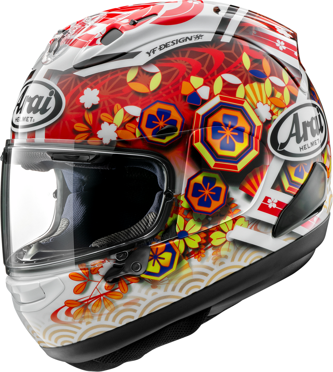 Arai Corsair-X Nakagami-4 small motorcycle helmet with VAS shield mechanism and Max-V shield in a sleek design.