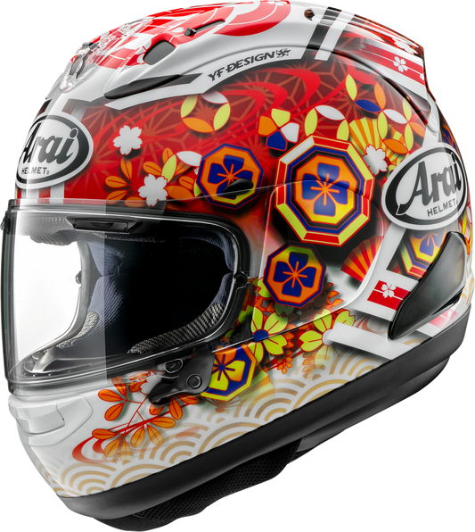 Arai Corsair-X Nakagami-4 small motorcycle helmet with VAS shield mechanism and Max-V shield in a sleek design.