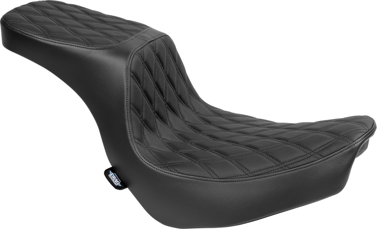 Drag Specialties Predator 2-up motorcycle seat with vinyl cover for FLSB/FXLRS 2018-2024, model 4688B, shown on a bike.