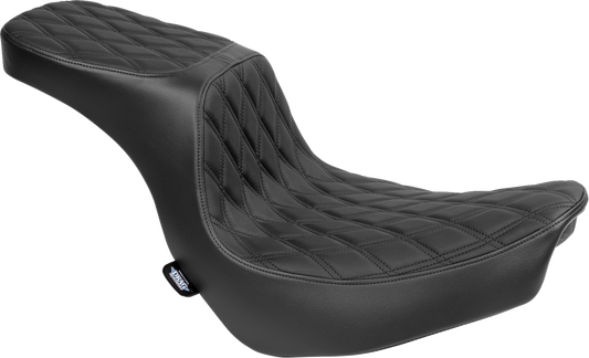 Drag Specialties Predator 2-up motorcycle seat with vinyl cover for FLSB/FXLRS 2018-2024, model 4688B, shown on a bike.