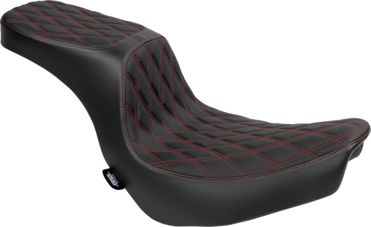 Drag Specialties Predator 2-up motorcycle seat with vinyl cover and red stitching for FLSB/FXLRS models 2018-2024.