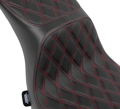 Drag Specialties Predator 2-up seat with vinyl cover and red stitching for FLSB/FXLRS Harley bikes 2018-2024, part #4688D.