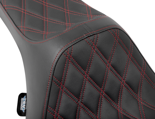 DRAG SPECIALTIES SEATS, Drag Specialties Seats Predator III Seat with Double Diamond Red Stitching for FLT/FLH 2023-2024, Part No. 4686D