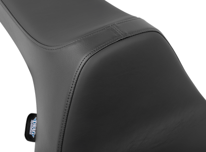 Black Solar Leather Predator III seat for FLT/FLH motorcycles by Drag Specialties, model 4686E, with sleek, contoured design.