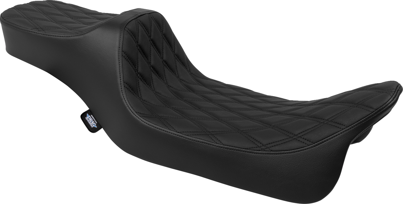 Drag Specialties Predator III extended reach seat for FLH/FLT motorcycles, black leather with detailed stitching.