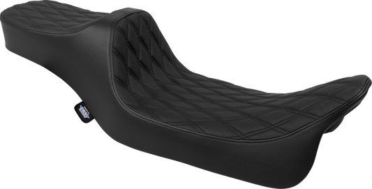 Drag Specialties Predator III extended reach seat for FLH/FLT motorcycles, black leather with detailed stitching.
