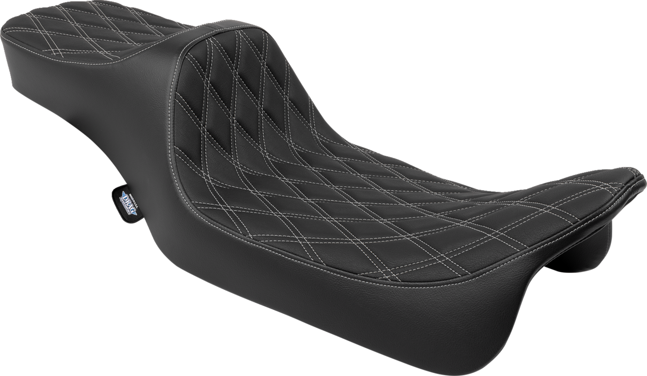 DRAG SPECIALTIES SEATS Predator III extended reach double diamond seat for Harley FLH/FLT 2008-2024, shown from side angle