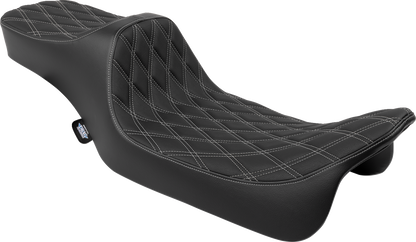 DRAG SPECIALTIES SEATS Predator III extended reach double diamond seat for Harley FLH/FLT 2008-2024, shown from side angle