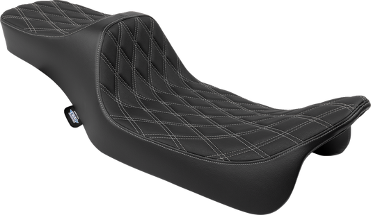 DRAG SPECIALTIES SEATS Predator III extended reach double diamond seat for Harley FLH/FLT 2008-2024, shown from side angle