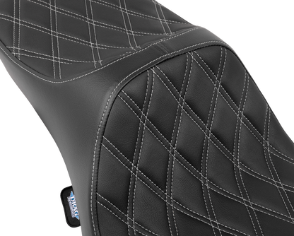 DRAG SPECIALTIES SEATS Predator III extended reach double diamond seat for Harley FLH/FLT 2008-2024, shown from side angle