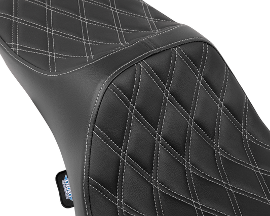 DRAG SPECIALTIES SEATS Predator III extended reach double diamond seat for Harley FLH/FLT 2008-2024, shown from side angle