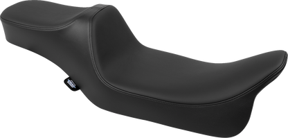 Black Solar Leather Drag Specialties Predator III extended reach seat for Harley FLH/FLT '08-'24, with detailed stitching and comfort design.