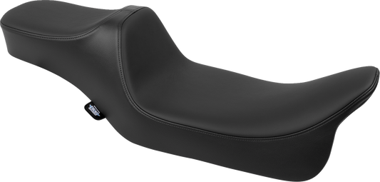 Black Solar Leather Drag Specialties Predator III extended reach seat for Harley FLH/FLT '08-'24, with detailed stitching and comfort design.