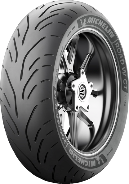 Michelin Road W GT rear motorcycle tire 180/60R16 74H with tread pattern for touring and sport touring bikes.