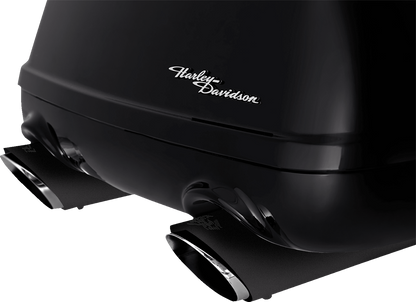 VANCE & HINES Twin Slash Slip-On Mufflers in black for motorcycle exhaust system, part number 46796, with chrome tips and sleek design.