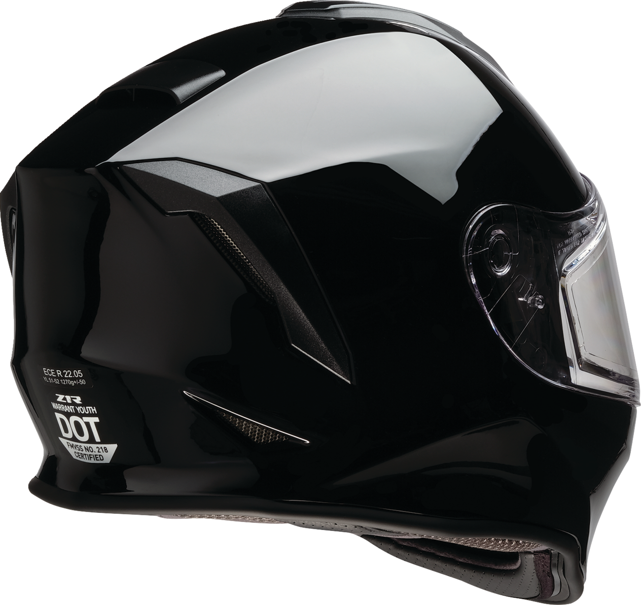 Black Z1R Youth Warrant 2.0 snow helmet in large size, featuring aerodynamic design and secure chin strap.