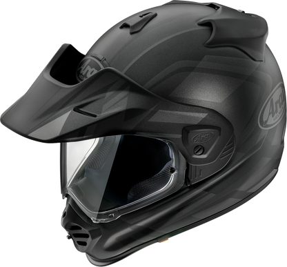 Black Frost ARAI XD-5 Discovery motorcycle helmet in small size, with sleek design and secure chin strap, front view.
