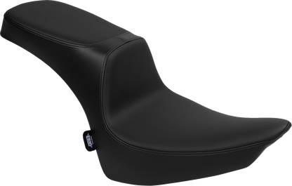 Performance Predator 2-up seat with solar leather for Harley FL 2000-2017 by Drag Specialties Seats, shown from the side.