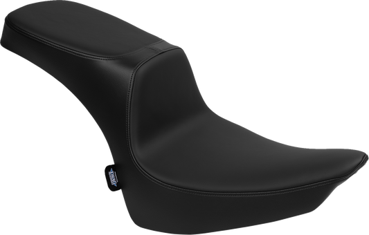 Performance Predator 2-up seat with solar leather for Harley FL 2000-2017 by Drag Specialties Seats, shown from the side.