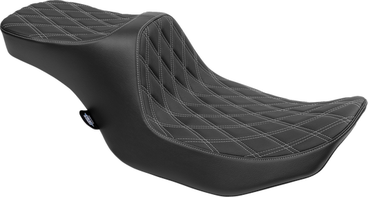 Drag Specialties Predator III 2-up seat for FLT/FLH 2023-2024, vinyl with silver stitching and double diamond design.