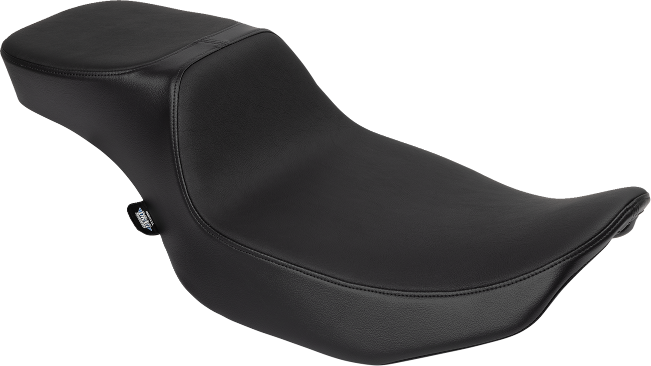Drag Specialties Predator 2-up seat with extended reach for FLHX/FLTR motorcycles, featuring a black padded design and ergonomic shape.