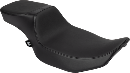 Drag Specialties Predator 2-up seat with extended reach for FLHX/FLTR motorcycles, featuring a black padded design and ergonomic shape.