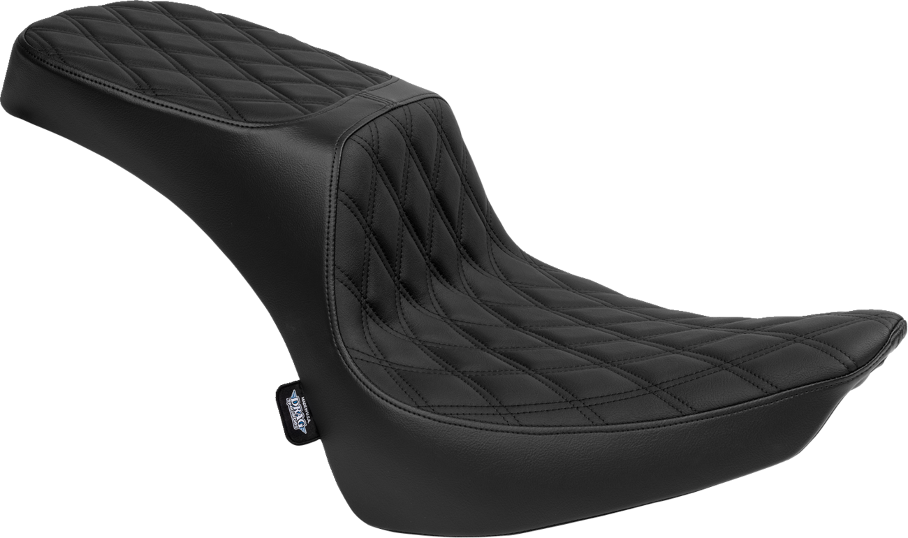 Black vinyl Drag Specialties Performance Predator 2-up seat with double diamond stitching for Harley FL 2000-2017.