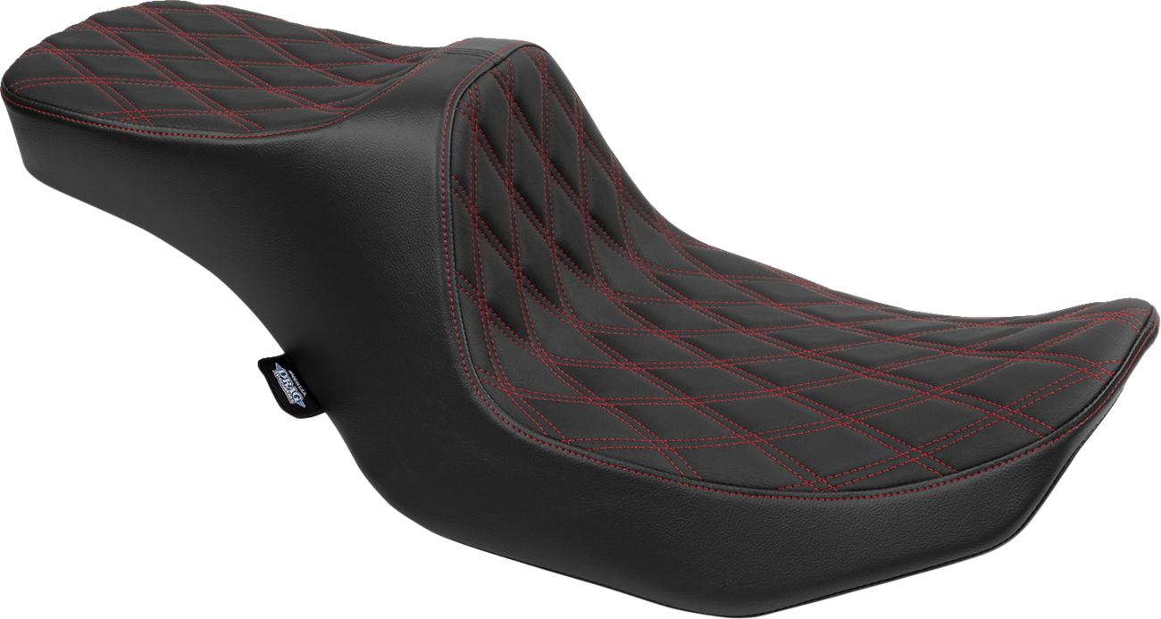DRAG SPECIALTIES SEATS Predator III 2-up seat with vinyl, double diamond pattern, red stitching for FLT/FLH 2023-2024 motorcycle
