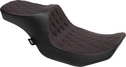 DRAG SPECIALTIES SEATS Predator III 2-up seat with vinyl, double diamond pattern, red stitching for FLT/FLH 2023-2024 motorcycle