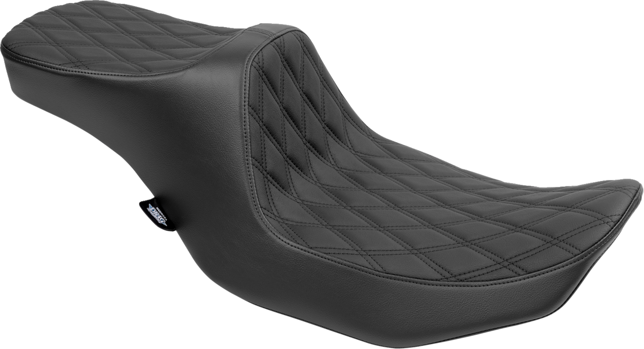 Black vinyl Drag Specialties Predator III 2-up seat with double diamond stitching for FLT/FLH 2023-2024 motorcycles