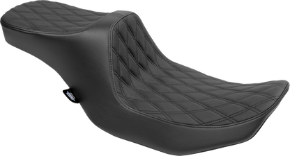 Black vinyl Drag Specialties Predator III 2-up seat with double diamond stitching for FLT/FLH 2023-2024 motorcycles