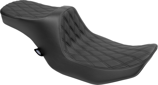 Black vinyl Drag Specialties Predator III 2-up seat with double diamond stitching for FLT/FLH 2023-2024 motorcycles