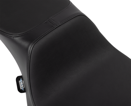 Drag Specialties Predator 2-up seat with extended reach for FLHX/FLTR motorcycles, featuring comfortable padding and sleek design.