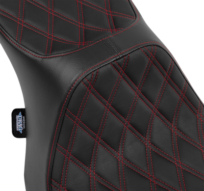 DRAG SPECIALTIES SEATS Predator III 2-up seat with red stitching and double diamond pattern for 2023-2024 FLT/FLH motorcycles
