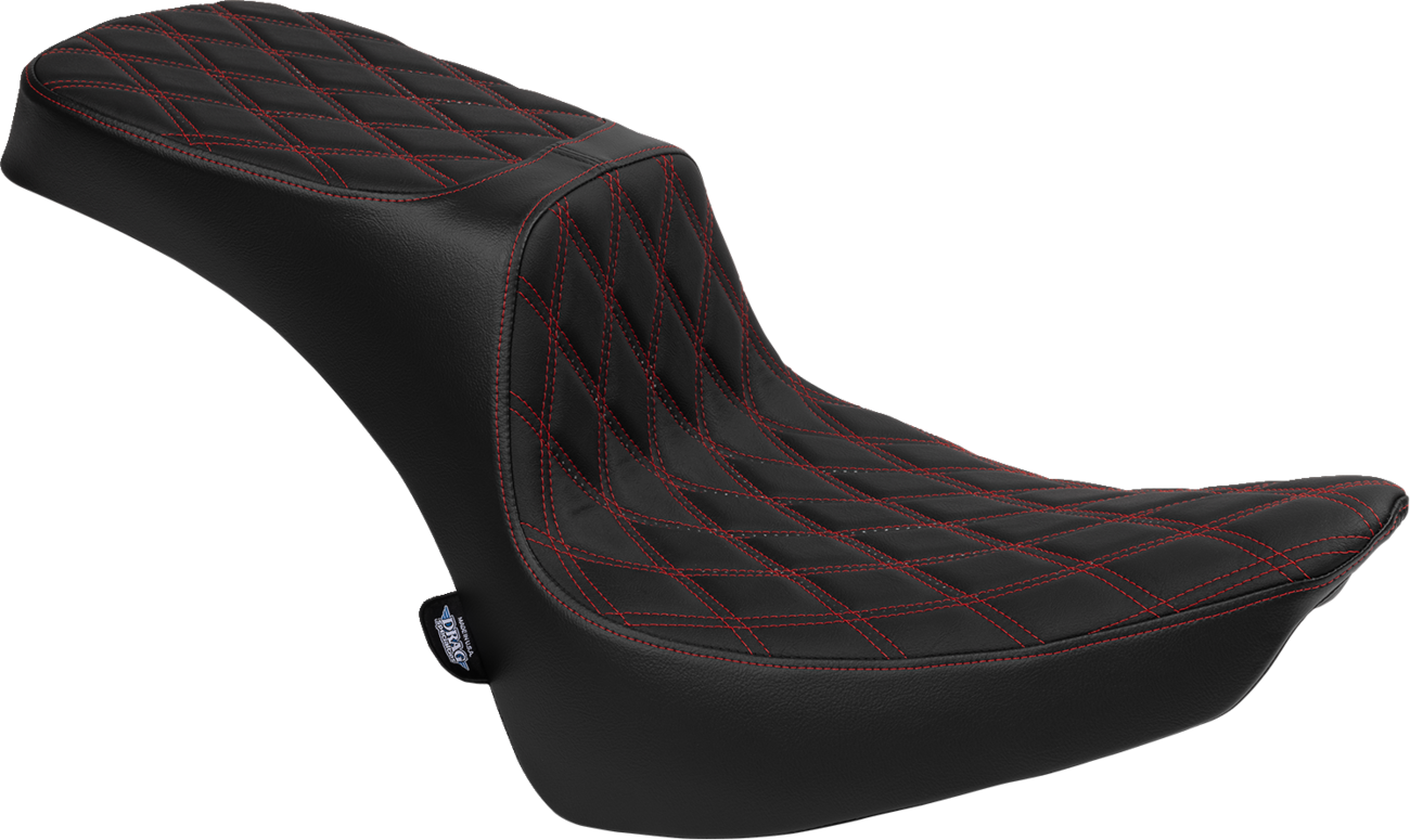 Performance Predator 2-up seat for Harley FL models, vinyl with double diamond pattern and red thread by Drag Specialties Seats