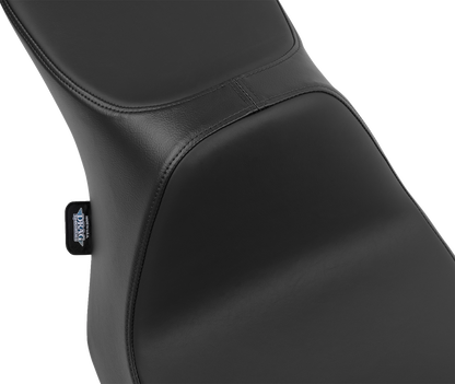 Drag Specialties Predator III 2-up seat with vinyl and solar leather for Harley FLT/FLH 2023-2024 bike, shown from side angle.
