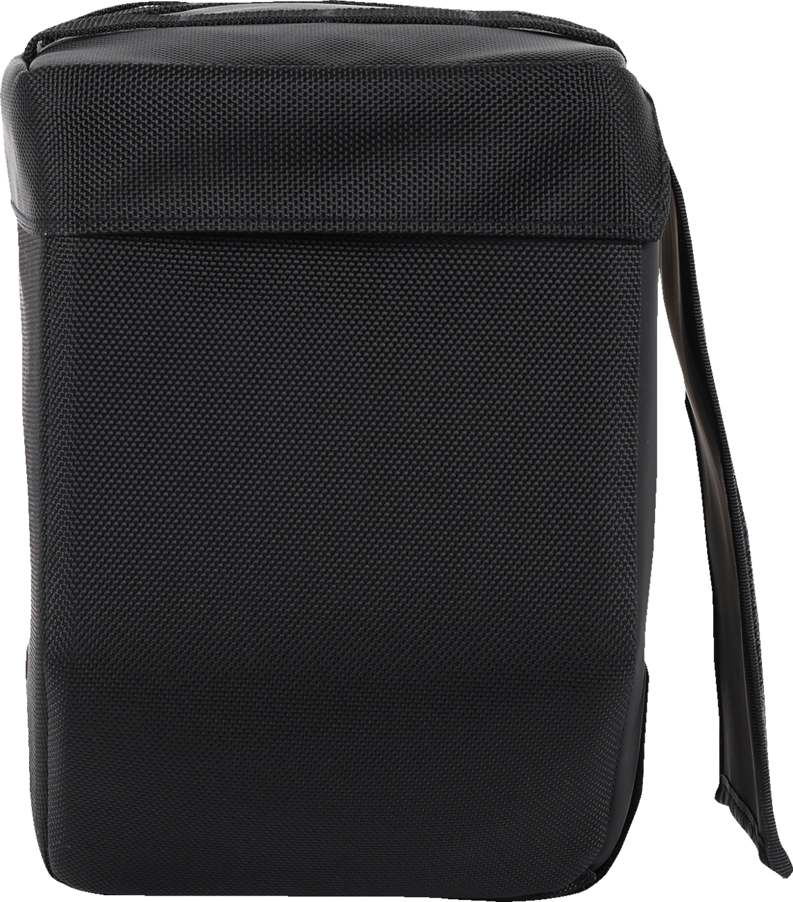 THRASHIN SUPPLY CO. 10-liter motorcycle saddlebags in black, durable leather with metal buckles, mounted on a motorcycle for touring.