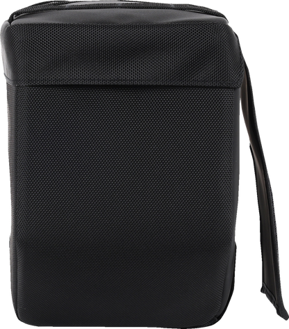 THRASHIN SUPPLY CO. 10-liter motorcycle saddlebags in black, durable leather with metal buckles, mounted on a motorcycle for touring.