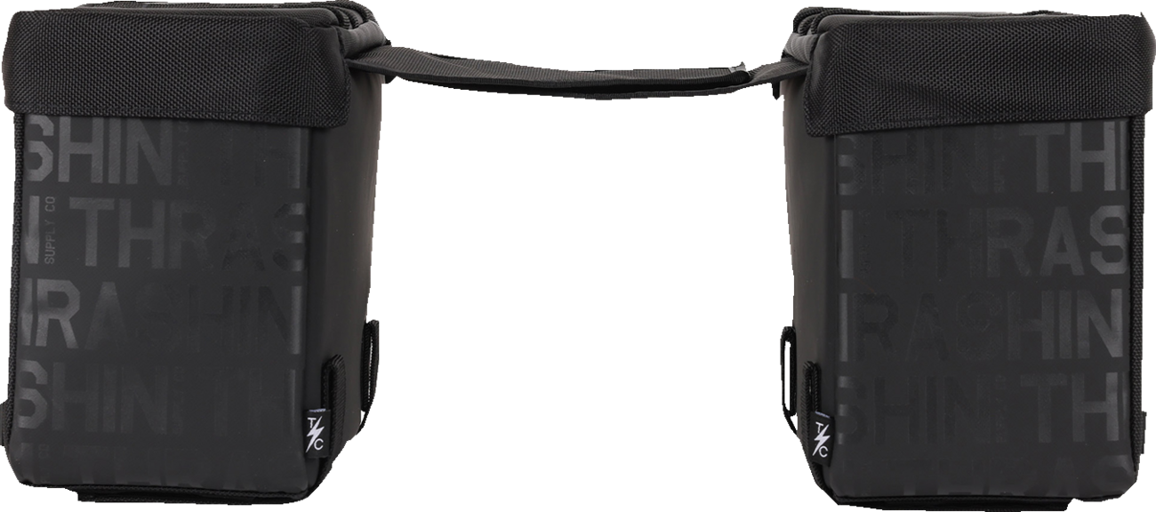 Waterproof THRASHIN SUPPLY CO. Escape Base Saddlebags TSB-0021 mounted on a motorcycle for 18-liter storage capacity