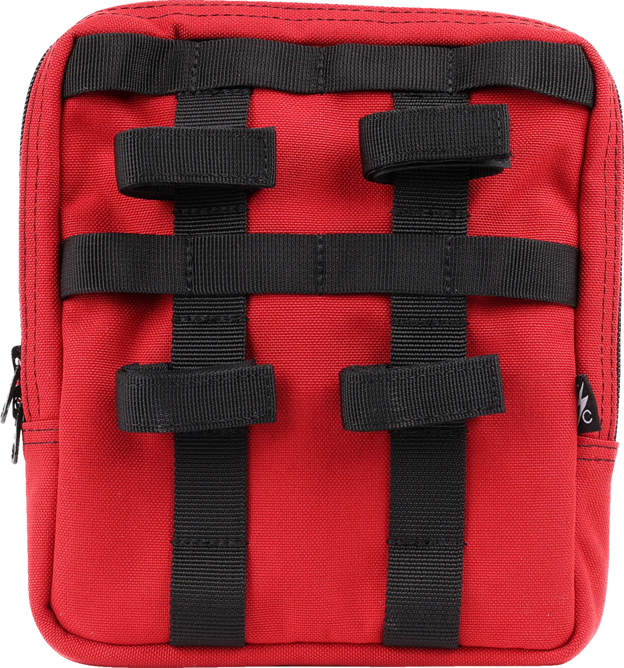 Red THRASHIN SUPPLY CO. Handlebar Bag Slim with mounting straps, designed for bike handlebars, compact and lightweight.